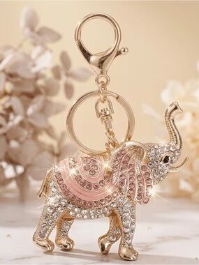 Sparkling Gold & Pink Elephant Keychain or Bag Charm